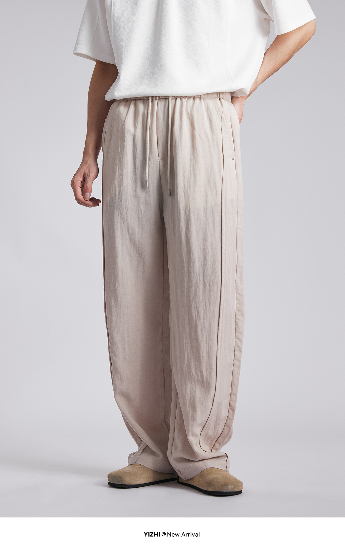 Quần dài nam ống rộng chất liệu linen phong cách mùa hè — đen chi tiết 11