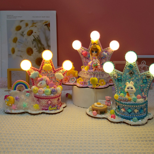 Children's DIY Handmade Creative Cream Glue Night Light Material Pack Brilliant Crown Lamp Cute Girl Educational Toy
