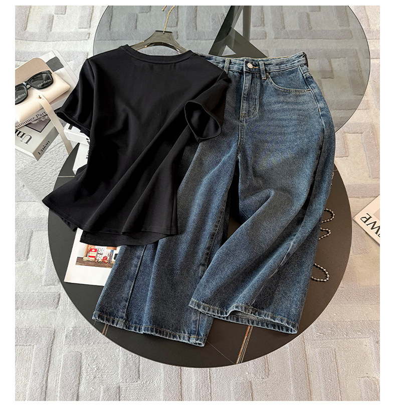 Women's Clothing Style Fashion Casual Suit For Women Summer New Round Neck Irregular Slit Design Short Sleeve Denim Shorts Two Piece Suit_ecoleips.com