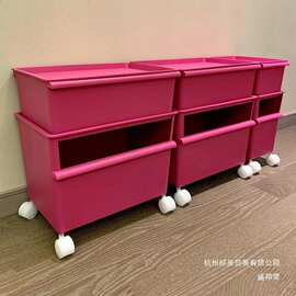 塑料玫红整理盒收纳盒折叠带轮储物箱双层玩具收纳箱大号收纳箱有