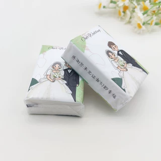 卡通新人婚礼伴手礼小包纸巾 结婚喜宴便携印花手帕纸可定制图案