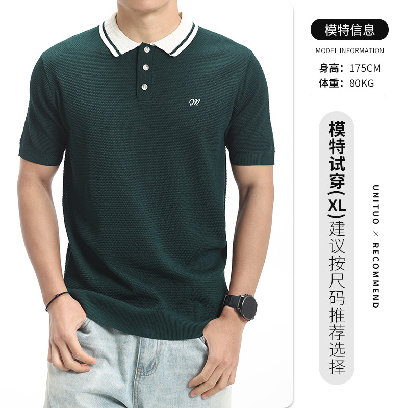 2026 verano bordado hombre pozo tejido polo camiseta de manga corta hombre ligero negocio alto sentido casual hombre