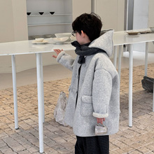 泰如2025冬季新款儿童慵懒风加厚呢子外套男童中长款加绒保暖外套