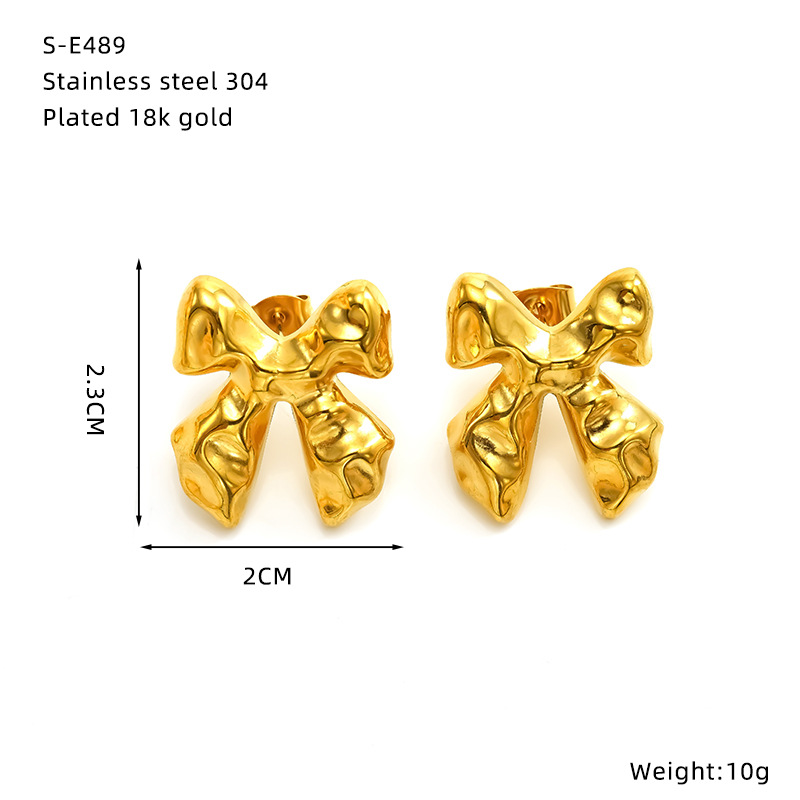 Cross-border Europe and the United States ins wind titanium steel bow earrings gold stainless steel butterfly earrings high sense earrings wholesa_voghion.com