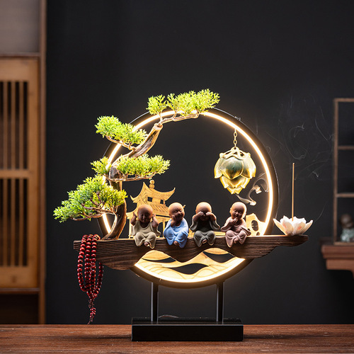 New Chinese style lamp circle creative ceramic purple sand backflow incense burner Zen decoration home living room entrance decoration gift giving