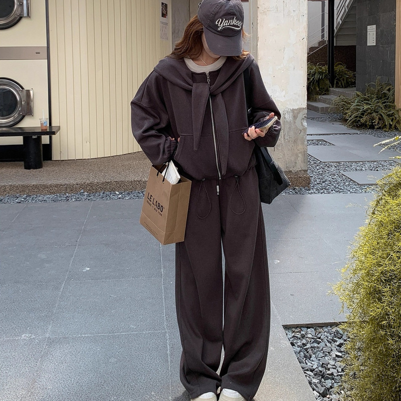 韩版宽松显瘦卫衣女两件套2025年秋季新款气质休闲长裤子开衫上衣|undefined