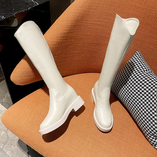 White boots for small people, 150, but not above the knee, soft leather boots with increased v-mouth knight boots, women's mid-calf boots