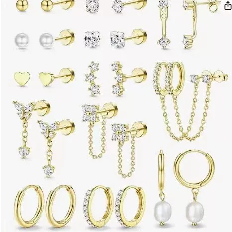 European and American Hot-Selling Fashion Brass Gold-Plated Earrings and Ear Accessories Set