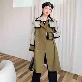 设计感英伦风斗篷型流苏系带风衣女秋拼接撞色宽松中长款外套2021