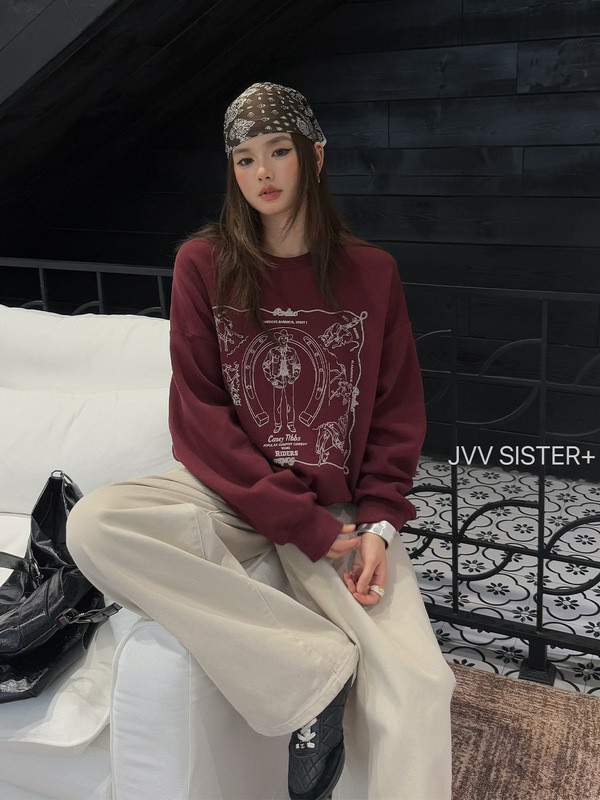 JVV十三行2025冬季新款印花图案休闲上衣百搭宽松长袖卫衣女90675|undefined