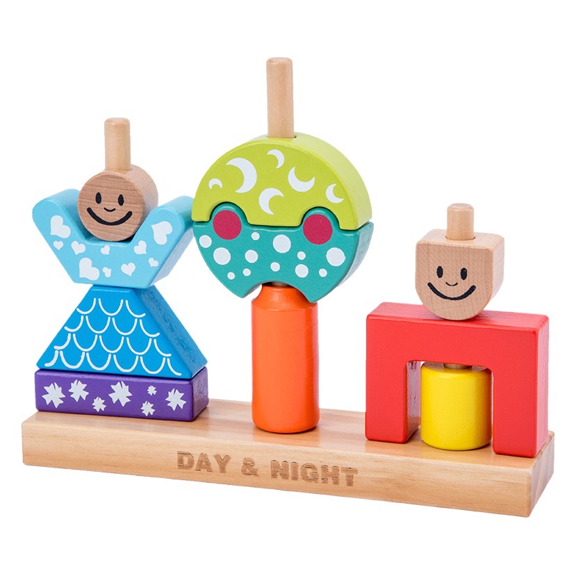Juguetes de madera para niños, día y noche, bloques de construcción, conejito, educación temprana, rompecabezas, equilibrio, juego de mesa maestro, madera maciza