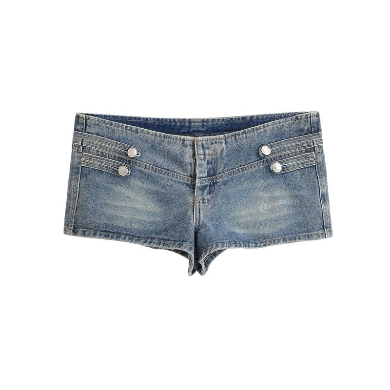 Taop&Za Women's Clothing 2026 Summer New European and American Style Button-Decorated Close-Fitting Low-Waist Mini Denim Shorts Taop&Za Women's Clothing 2026 Summer New European and American Style Button-Decorated Close-Fitting Low-Waist Mini Denim Shorts