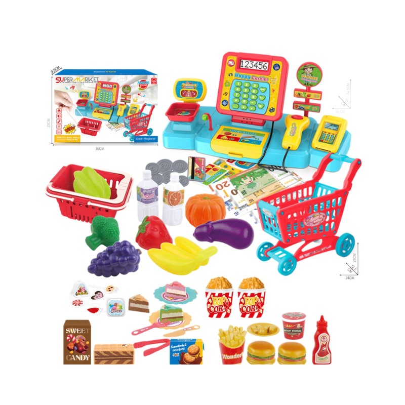 Comercio exterior infantil simulación de cálculo caja registradora de supermercado set de hamburguesas pastel de fruta caja registradora de compras juguetes de supermercado