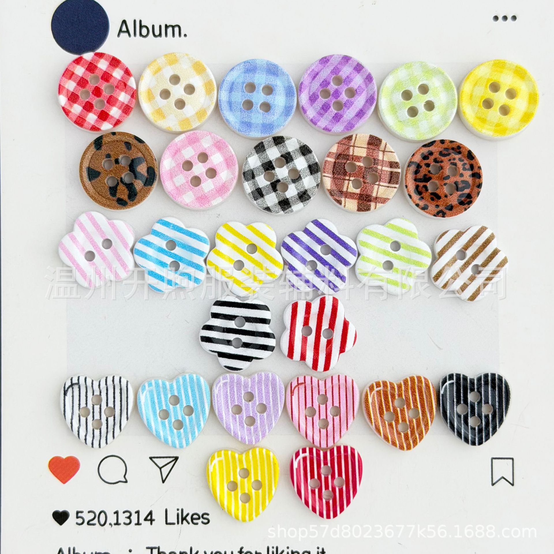 彩色印花格纹花朵爱心圆形纽扣童装毛衣衬衫手工DIY发夹包包装饰