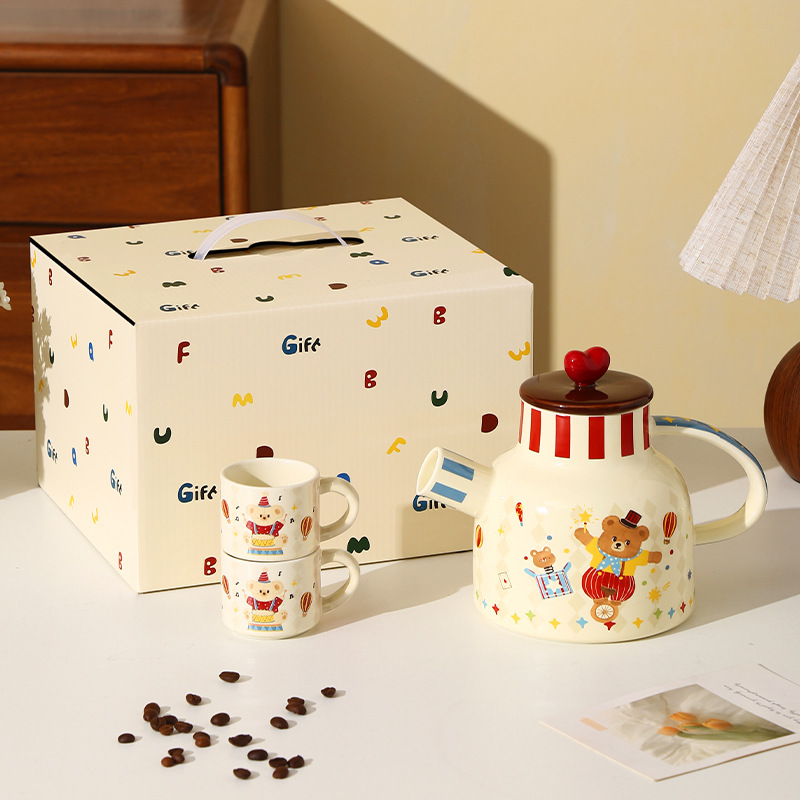 【서커스단】 주전자 1개, 컵 2개 선물 세트