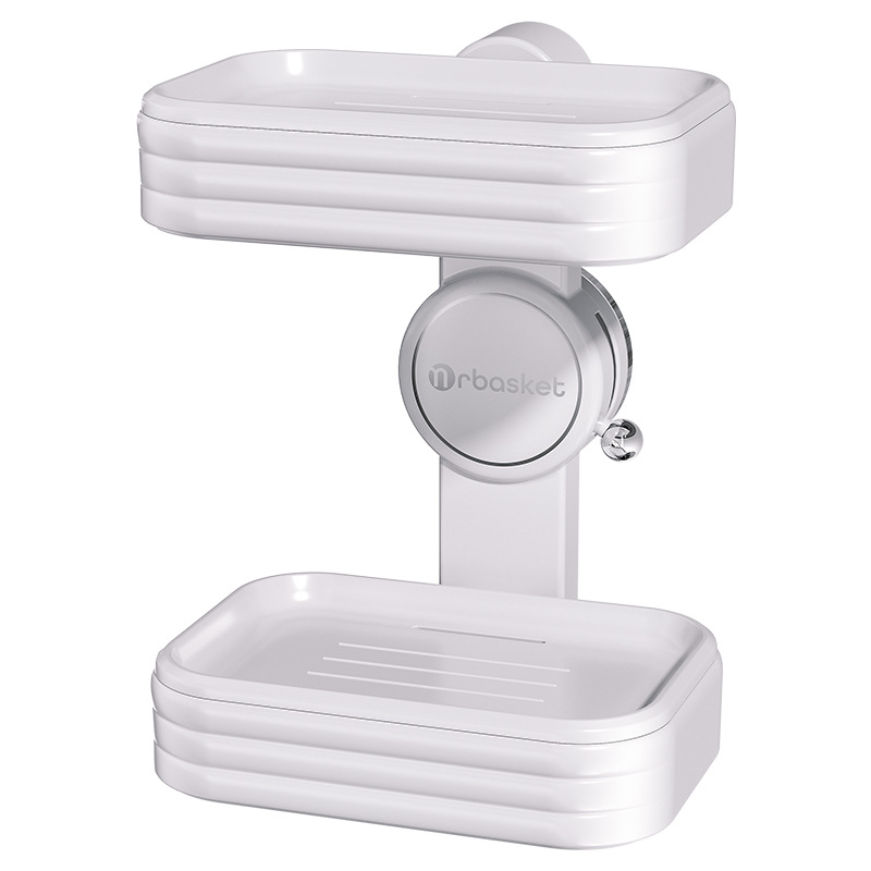 Caja de jabón ventosa sin perforación de doble estante de jabón para el baño 2024 nuevo tipo de caja de jabón de drenaje de pared