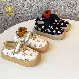 Baby Cartoon Bear Canvas Shoes for Men and Women, Small and Medium-Sized Children's Sneakers, Kindergarten Non-Slip Baby Sneakers