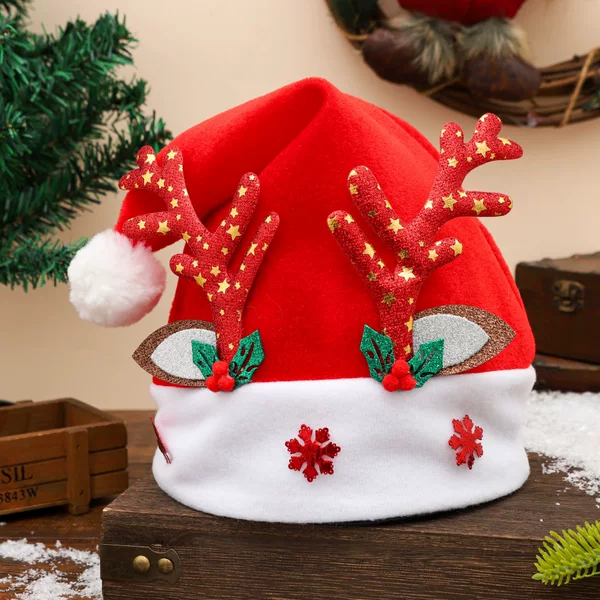 Star Antler Red Plush Holiday Party Hat Cute Winter Atmosphere Accessory New Eye-catching Christmas Hat