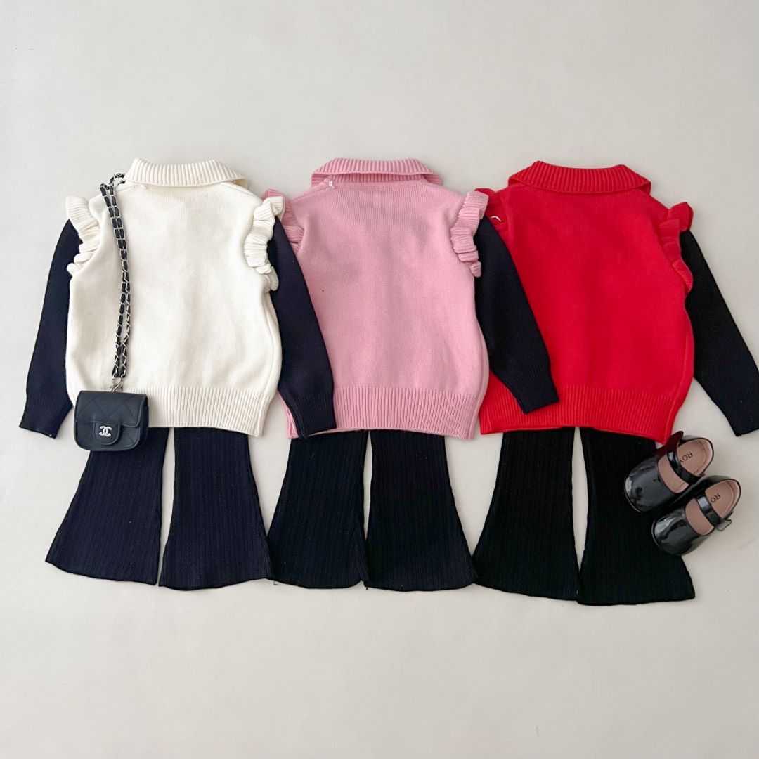 JINYONG Maglione da ragazza Nuovo set da due pezzi per bambini in maglia occidentale a maniche lunghe alla moda con top svasato_voghion.com