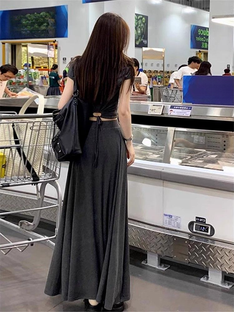 Đầm maxi nữ thắt eo phong cách Pháp mùa hè 2026, thiết kế ôm sát tôn dáng — đen/cổ điển gầy, B5-05=giá trị thông số Kd, (cài 2), Màu xám nhạt tươi chi tiết 10