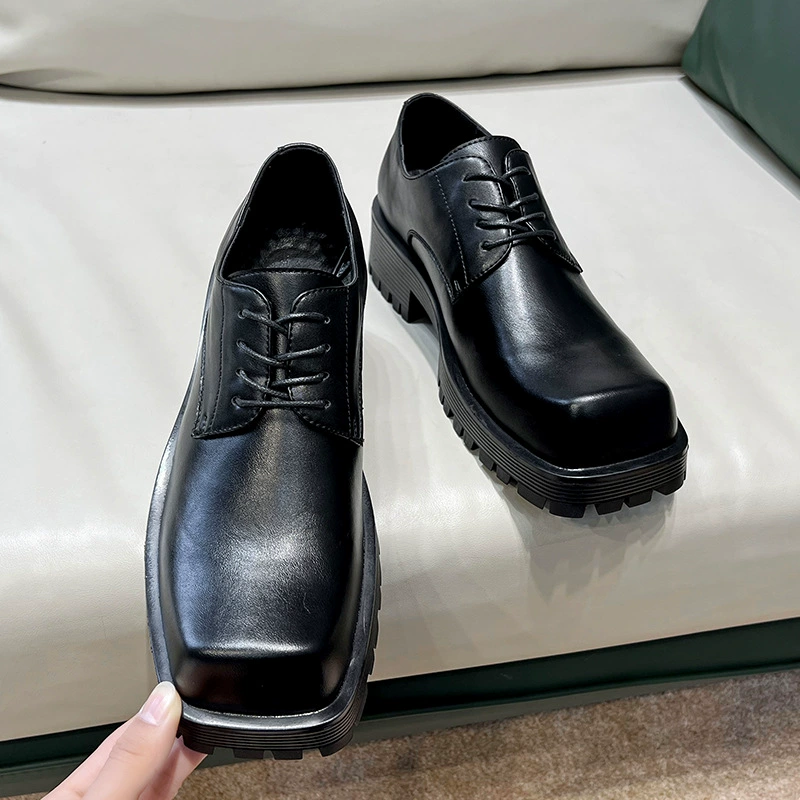 Кожаные туфли с квадратным носком, летние модные повседневные туфли дерби на толстой подошве, Мужская универсальная мужская обувь с японским нишевым дизайном, 36721-T
