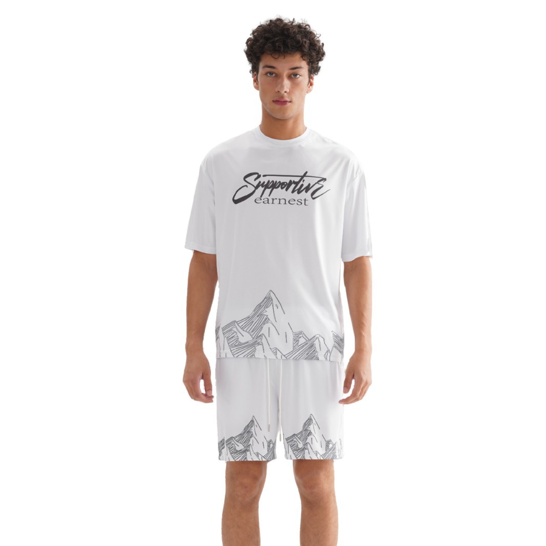 Impresión de moda suelta cool set de alta calidad hombre casual set de moda pantalones cortos de manga corta dos piezas set