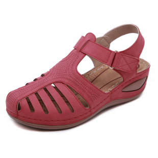 New 2022 retro summer sandals women's car line adhesive wedge closed toe sandals