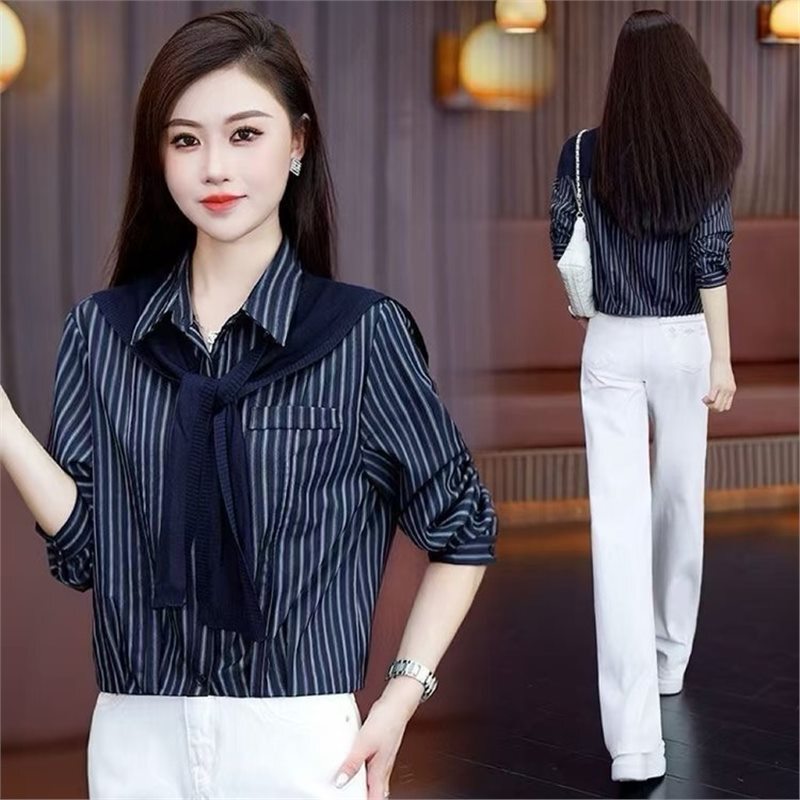Drop-shipping popular online knit shawl design shirt, 2026 early autumn new fashion casual loose fit Drop-shipping popular online knit shawl design shirt, 2026 early autumn new fashion casual loose fit