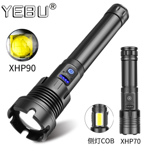 Cross-border exclusive P70 flashlight COB side light telescopic zoom ultra-bright searchlight outdoor portable bright flashlight