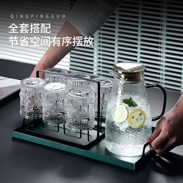 Thickened Sunflower Household Water Cup Set, Vintage Embossed Glass Cup Set, High-End Luxury Tea Cup and Drinking Cup
