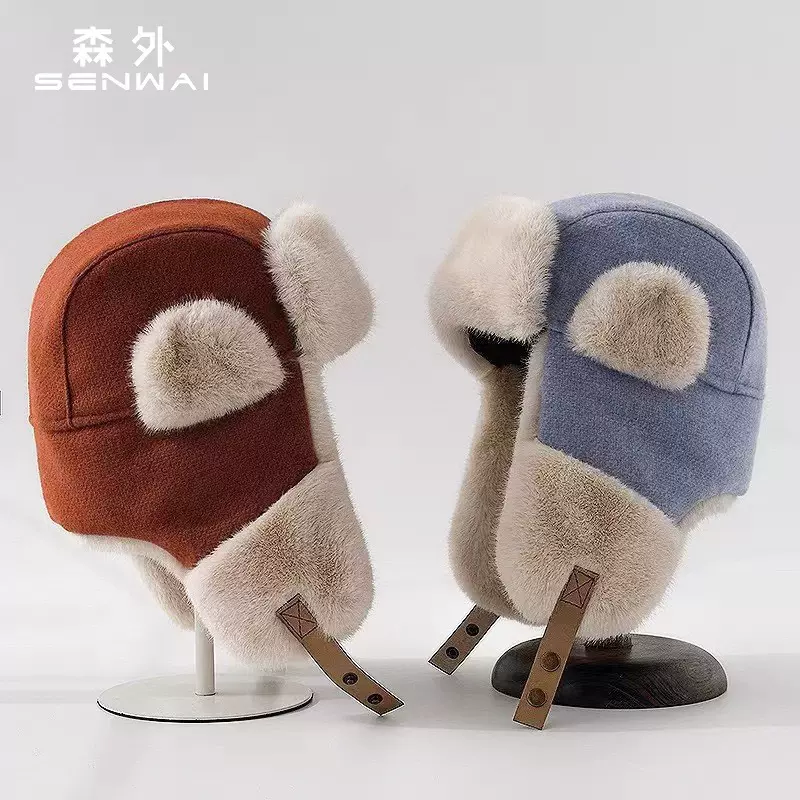 新款加绒保暖雷锋帽女冬季防风防寒骑行电动车东北护耳男女棉帽子