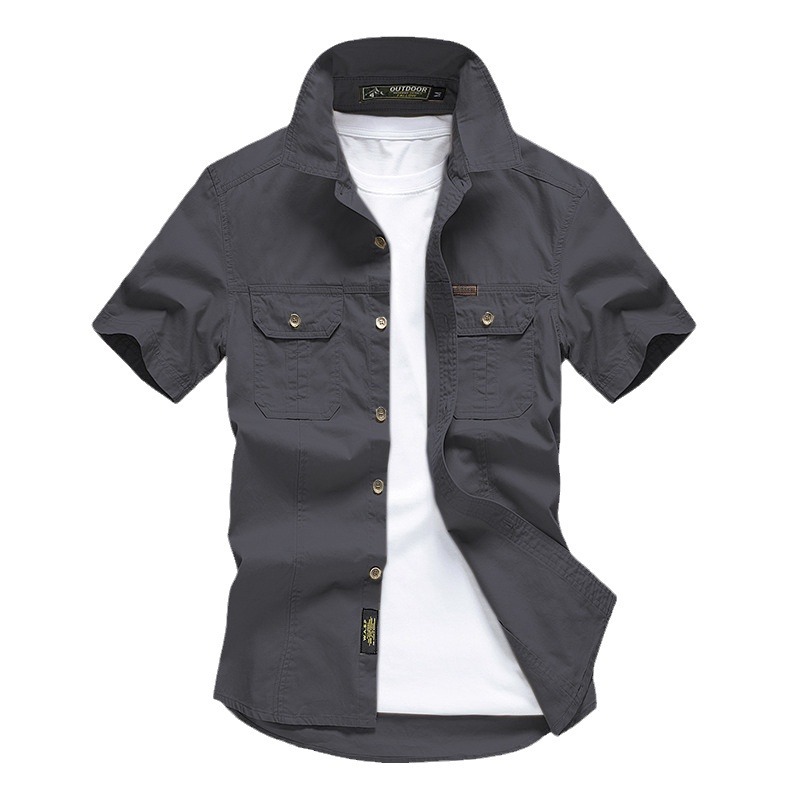 Casual suelta camisa de manga corta para hombres nueva camisa de color sólido de tamaño grande de verano de trabajo de bolsillo superior