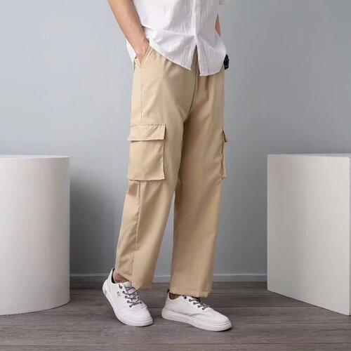 Versatile pocket straight-leg pants for men, summer workwear, long casual pants, trendy pants for men, loose spring thin version, large size