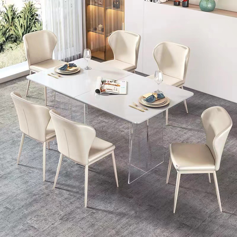 Mesa de comedor de suspensión acrílica de estilo crema para casa pequeña mesa de comedor de tipo hogar tabla de roca retráctil mesa de comedor combinación de silla