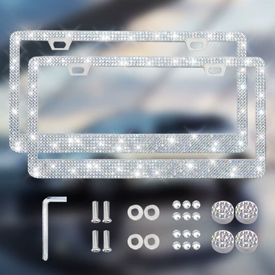 License plate holder/license plate holder: Mexican Universal Diamond License Plate - square-hole-sharp-corners-wide-edge-double-piece-silver