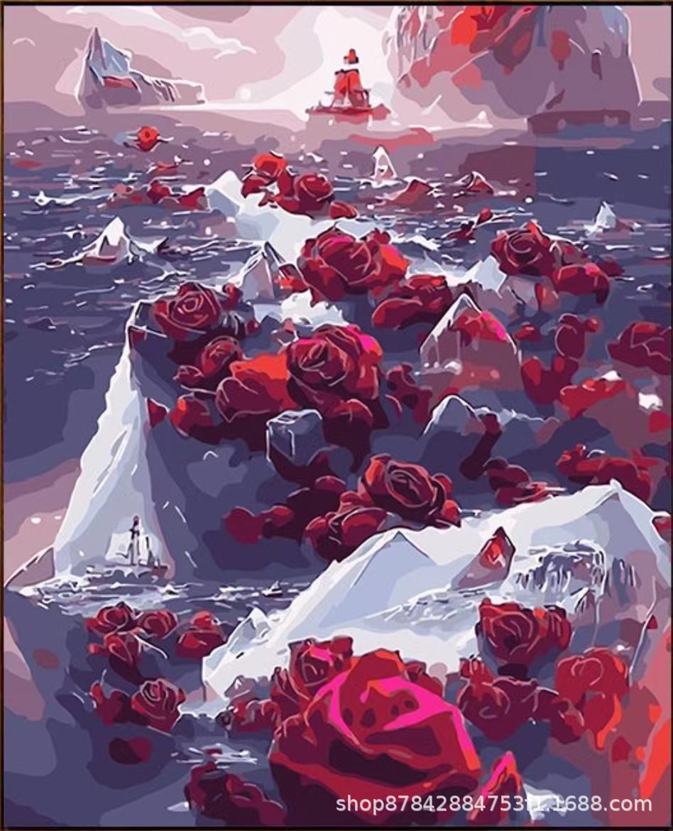 Pintura al óleo digital bricolaje al por mayor hecho a mano relleno de color curación descompresión popular para niños flor nieve montaña decorativa pintura de paisaje