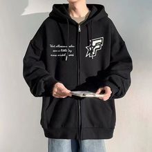 秋冬开衫连帽卫衣男新款潮流宽松上衣百搭休闲运动外套男