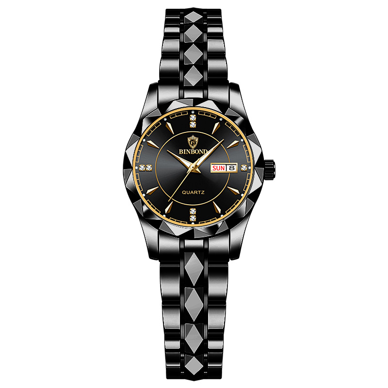 여성-나비 버클-블랙 스틸-블랙 페이스-골드 네일