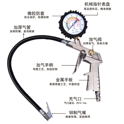 High-Precision Car Tire Pressure Gun Tire Pressure Gauge Tire Pressure Gauge Multi-Functional Inflatable Gun Tire Pressure Gauge Inflatable Gun Hose (Air pressure gauge/tire pressure gauge) - figure