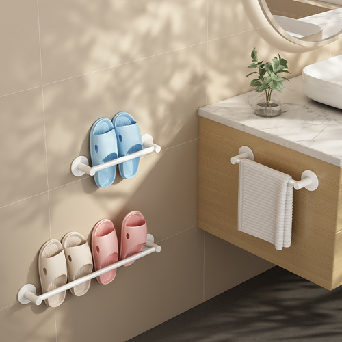 Single pole towel bar punch-free bathroom bathroom rack white horizontal bar toilet towel rack space aluminum towel rack