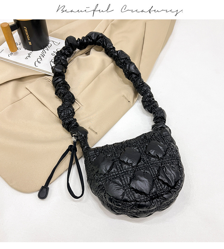 Koreaanse versie Exquise glanzende geplooide okseltas Mini Cloud Bag Niche Crossbody Bag Damestas High-end kleine tas_voghion.com