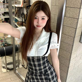 春夏季半身裙学院风韩版复古高腰显瘦A字百褶短背带裙大裙摆