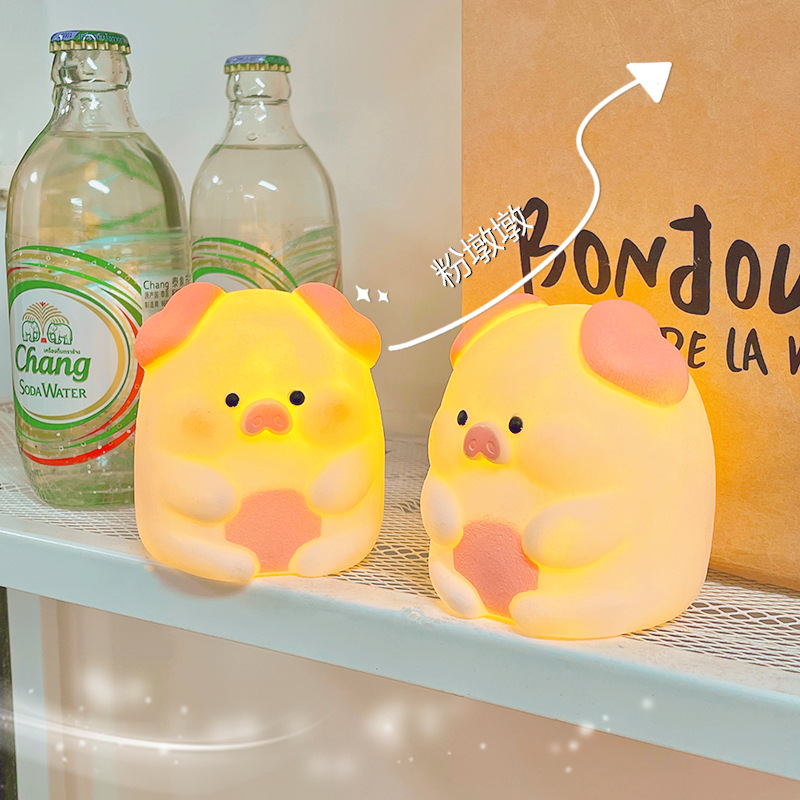 Cartoon Cute Pastel Pink Pig Night Light Ins Style Creative Dorm Bedroom Bedside Lamp Decor Night Market Stall Gift