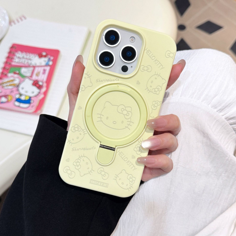 适用苹果iPhone16ProMax液态KT猫手机壳15P磁吸支架13保护套卡通|undefined