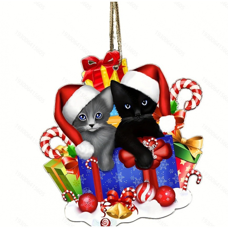 Creativo transfronterizo nuevo 20223 negro gato expresión divertida casa árbol de Navidad decoraciones adornos de acrílico colgante image 24