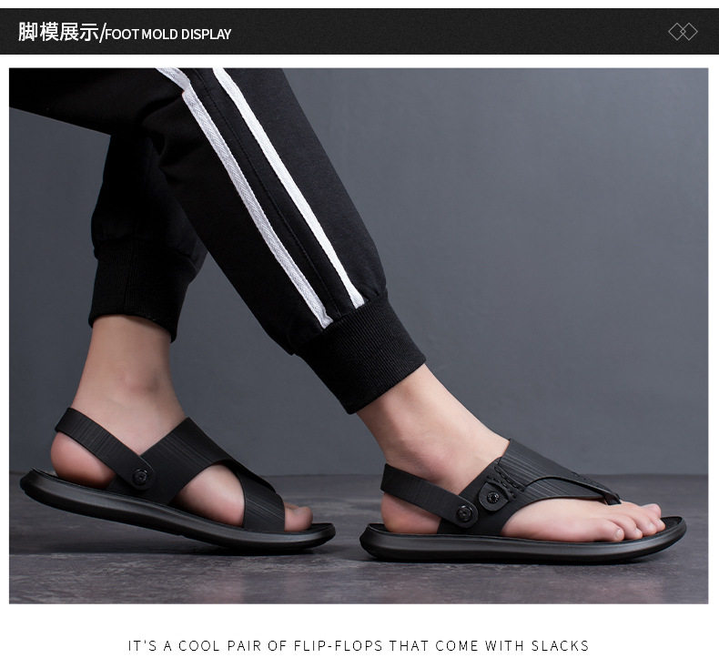 Dép sandal nam quai ngang mềm mại, hở ngón, đế bệt 1,5 cm, đi biển và dạo phố — 55216 màu đen chi tiết 10