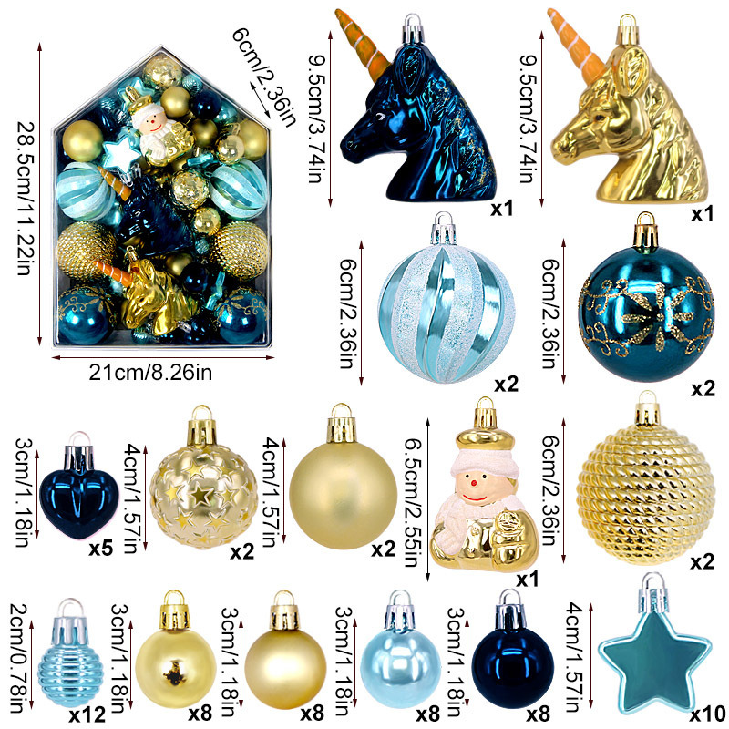 Ingjie nuevo 72PCS decoraciones de Navidad de la casa pintada en forma de caja colgante de bola redonda vestido de árbol de Navidad