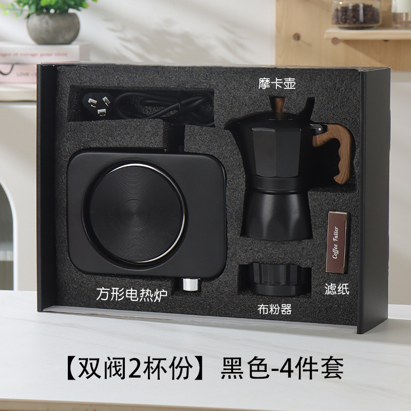 Olla de moca de doble válvula Juego de cafetera de mano de extracción pequeña para el hogar Café italiano Estufa de cerámica eléctrica para exteriores al por mayor