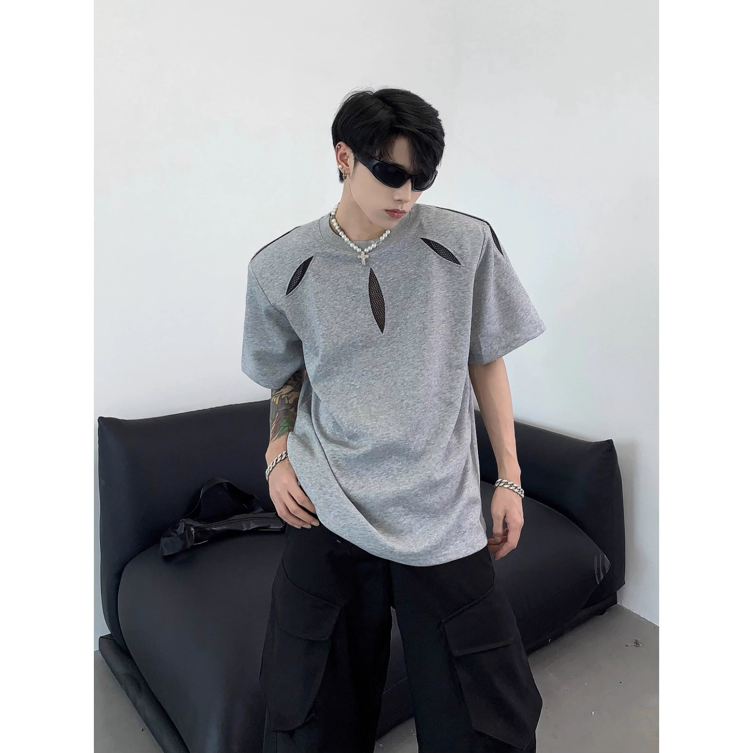 Американская футболка с короткими рукавами и вырезами, мужская летняя высококачественная красивая футболка с тяжелыми подплечниками, топ