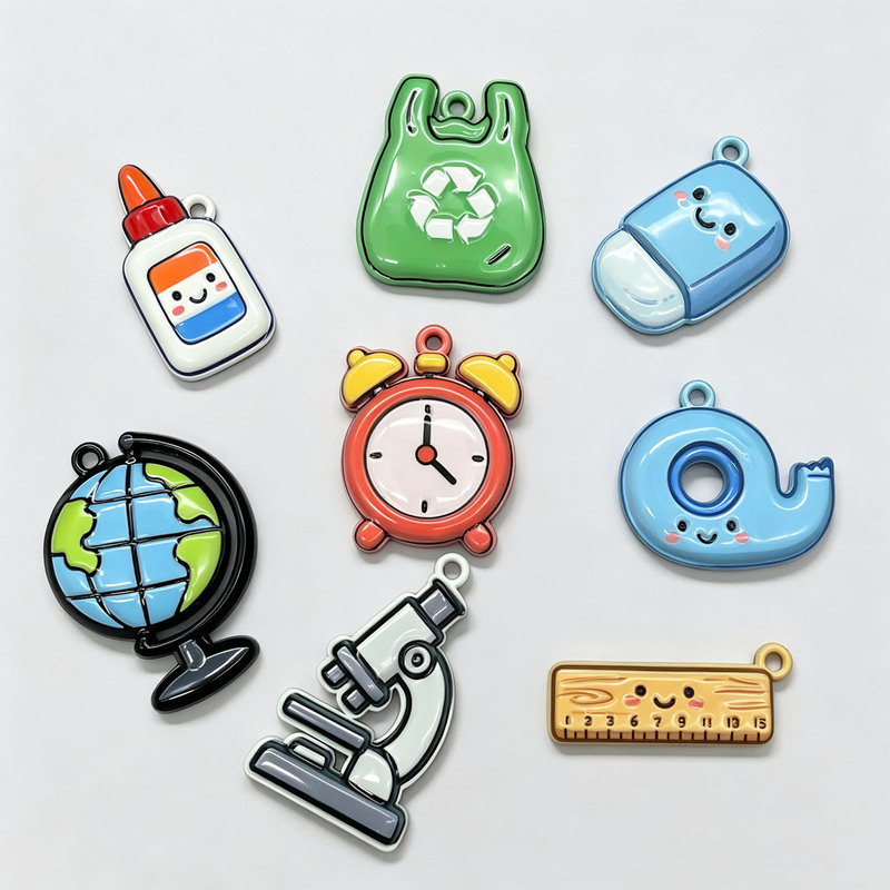 Cartoon learning stationery alloy pendant alarm clock globe microscope DIY accessory parts schoolbag decoration materials Cartoon learning stationery alloy pendant alarm clock globe microscope DIY accessory parts schoolbag decoration materials